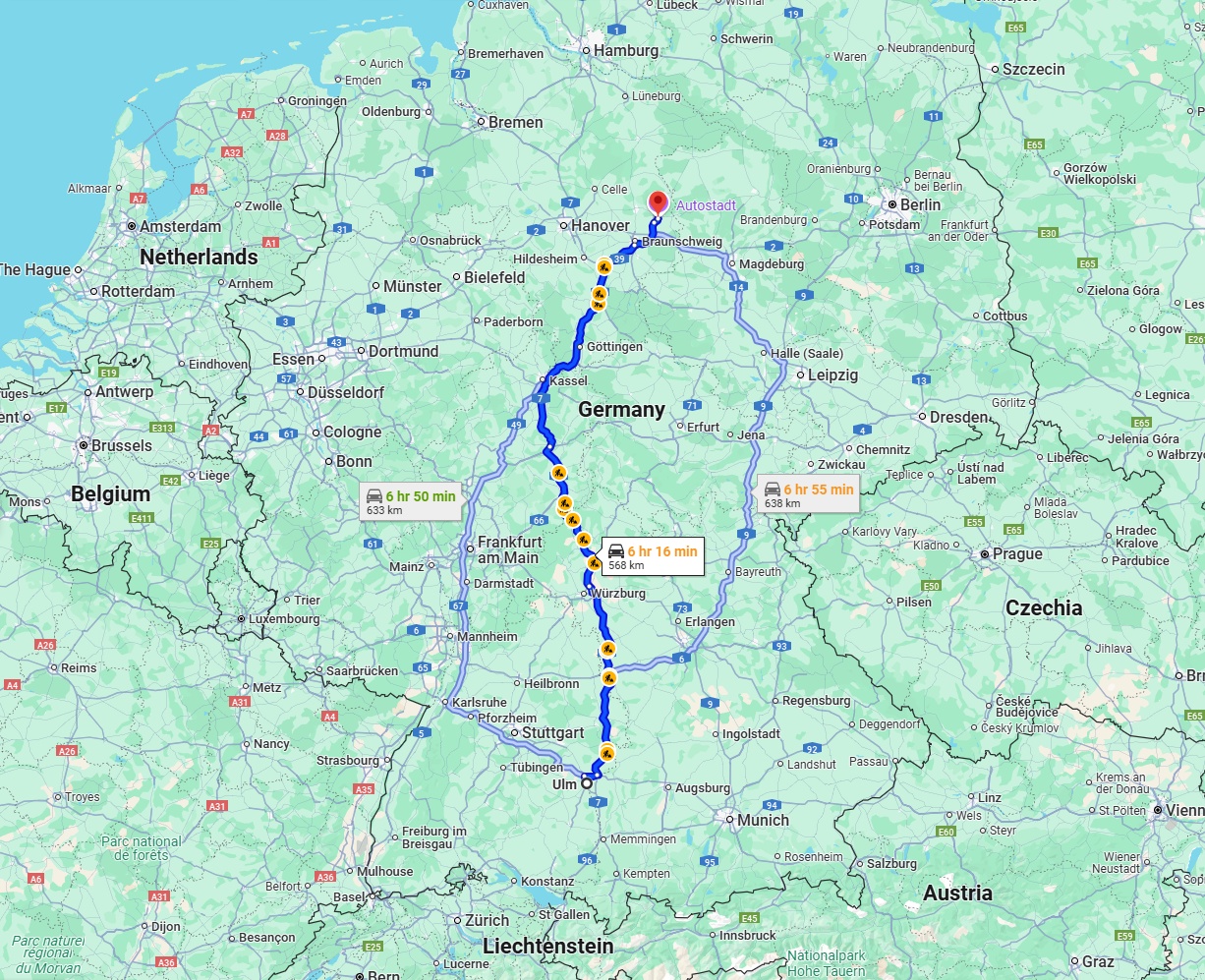 Anreise von Ulm Zu Wolfsburg Über via A7