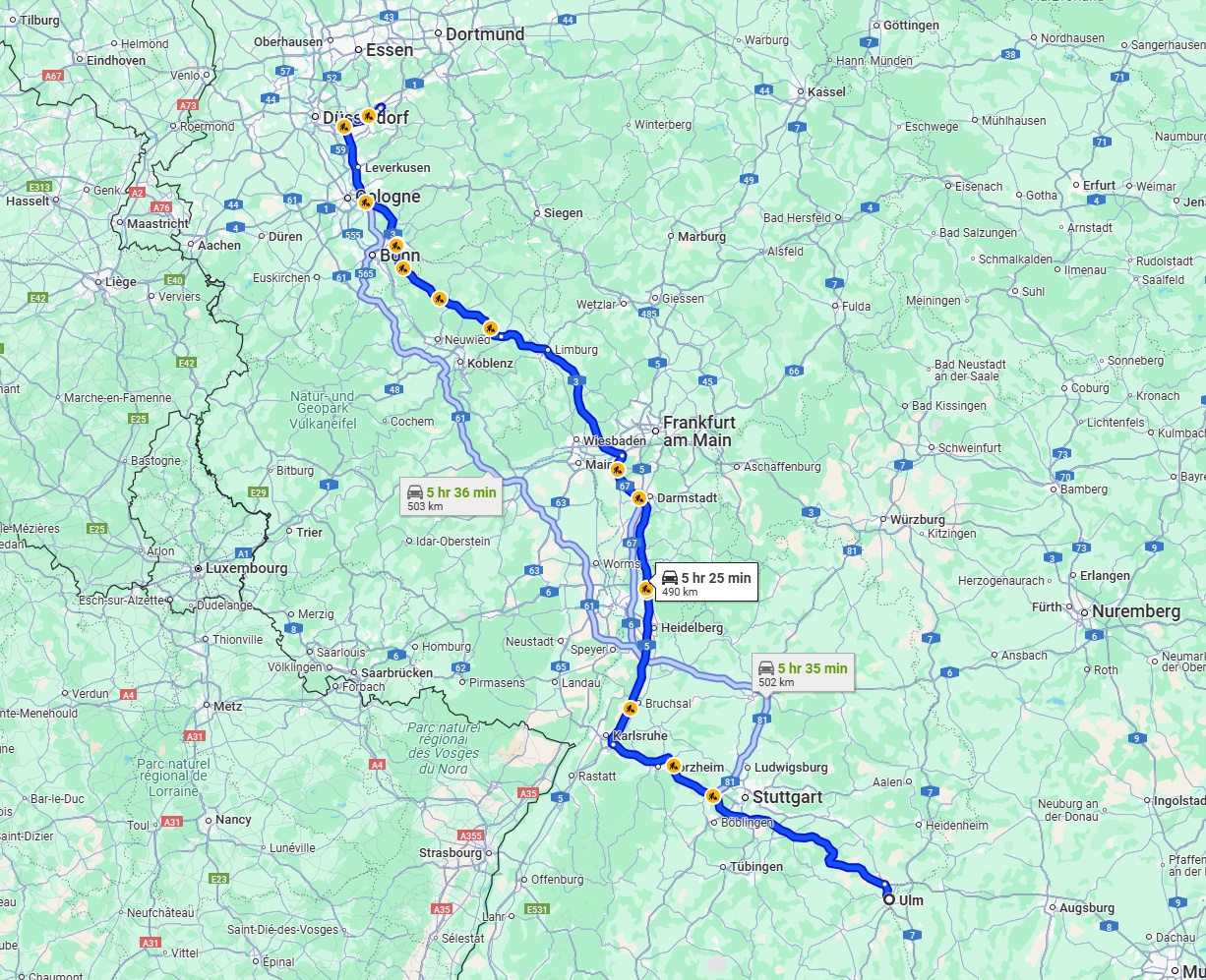 Anreise von Ulm Zu Wuppertal Über via A8 and A3
