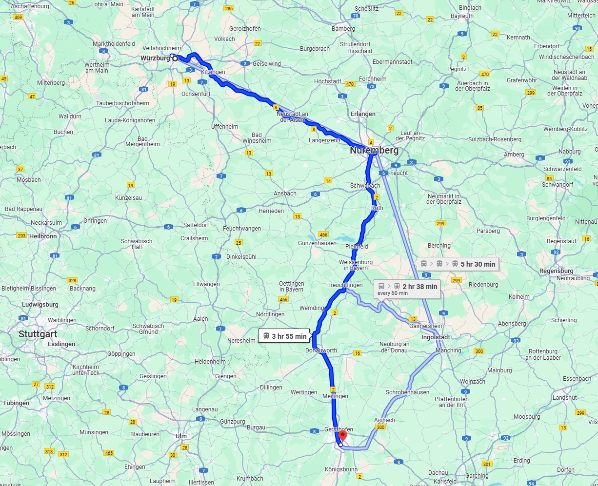 Anreise von Würzburg Zu Augsburg Über 