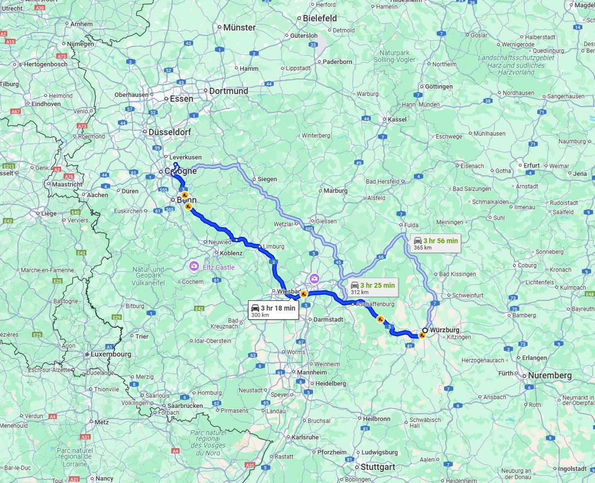 Anreise von Würzburg Zu Bergisch Gladbach Über via A3