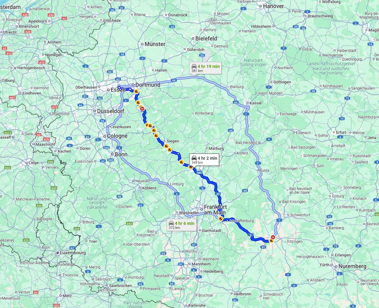 Anreise von Würzburg Zu Bochum Über via A45