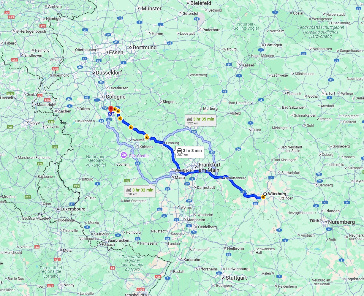 Anreise von Würzburg Zu Bonn Über via A3