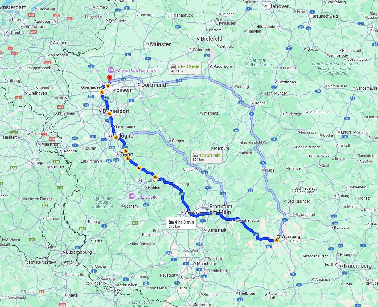 Anreise von Würzburg Zu Bottrop Über via A3