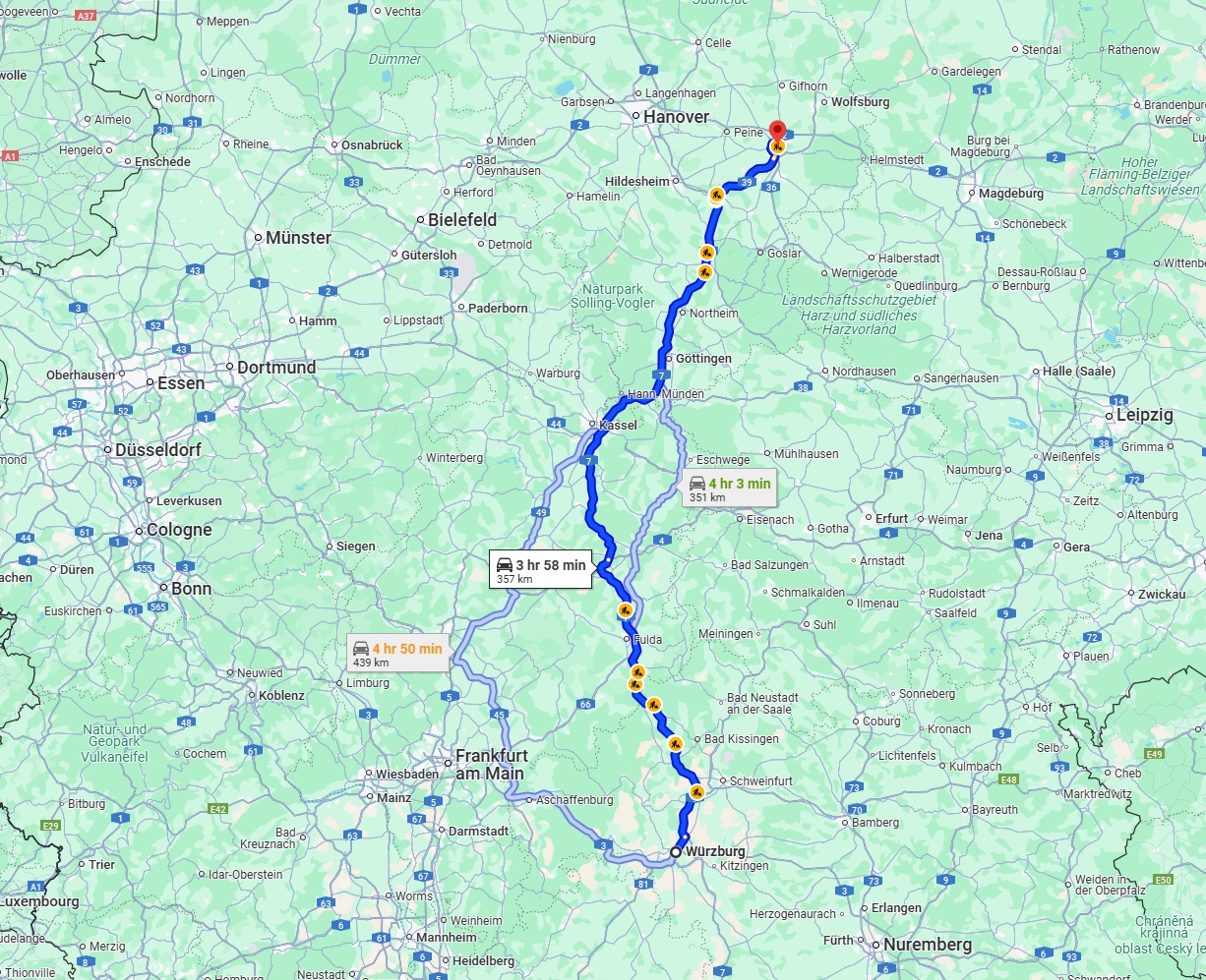 Anreise von Würzburg Zu Braunschweig Über via A7
