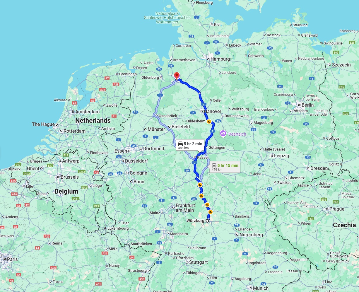 Anreise von Würzburg Zu Bremen Über via A7