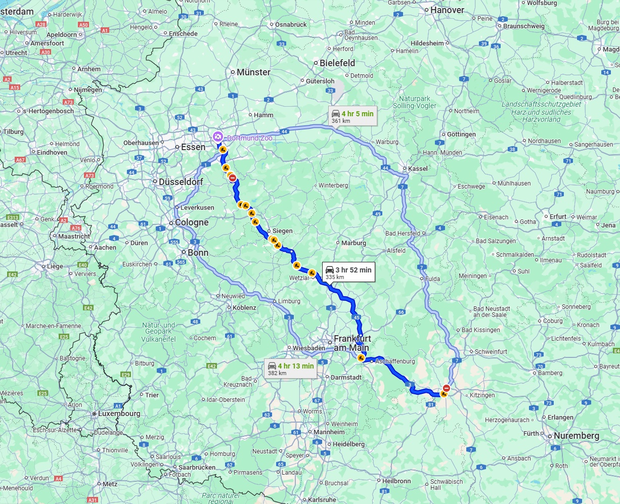 Anreise von Würzburg Zu Dortmund Über via A45