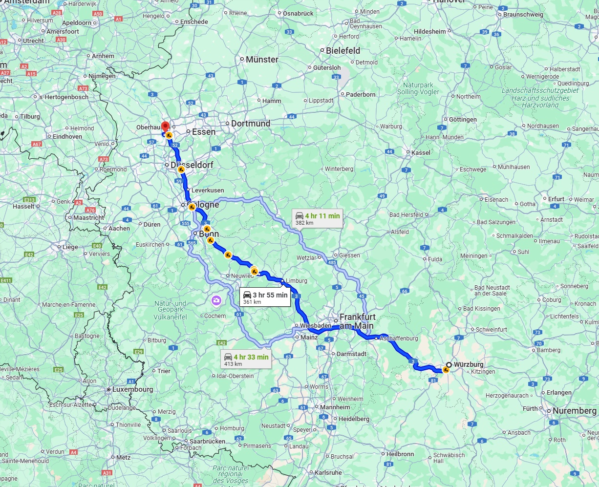 Anreise von Würzburg Zu Duisburg Über via A3