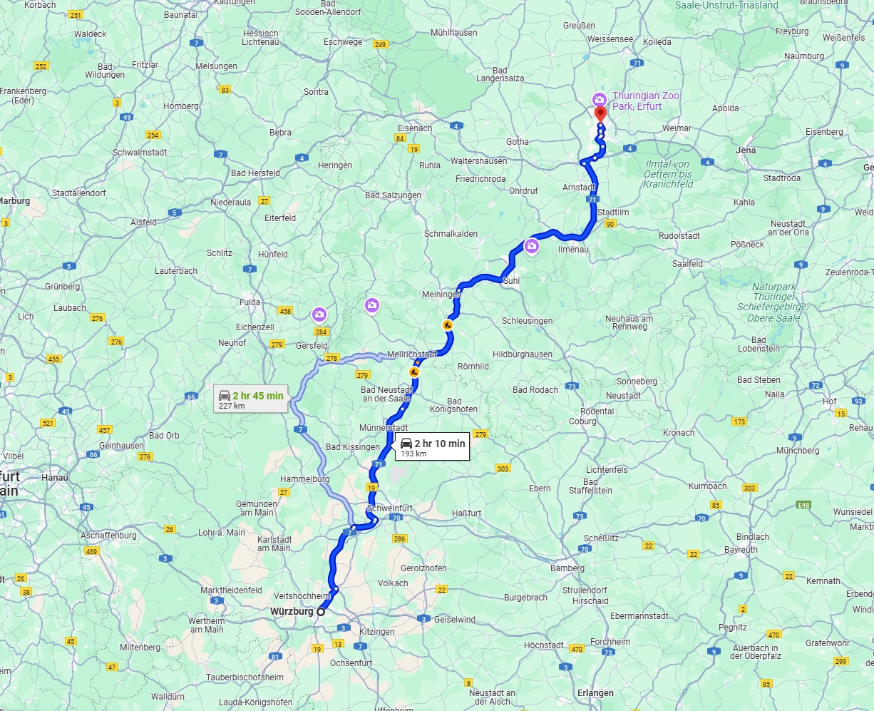 Anreise von Würzburg Zu Erfurt Über via A71