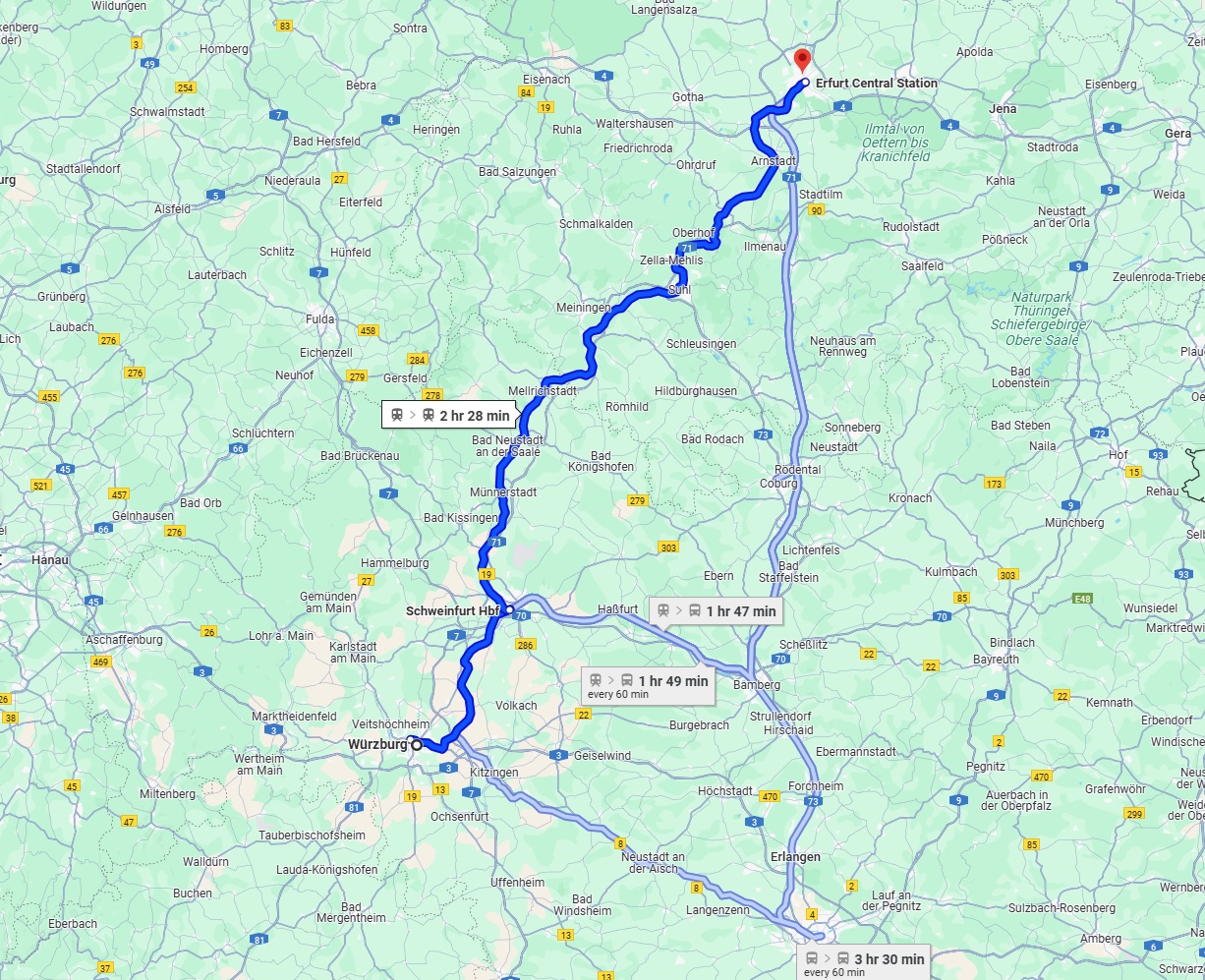 Anreise von Würzburg Zu Erfurt Über 
