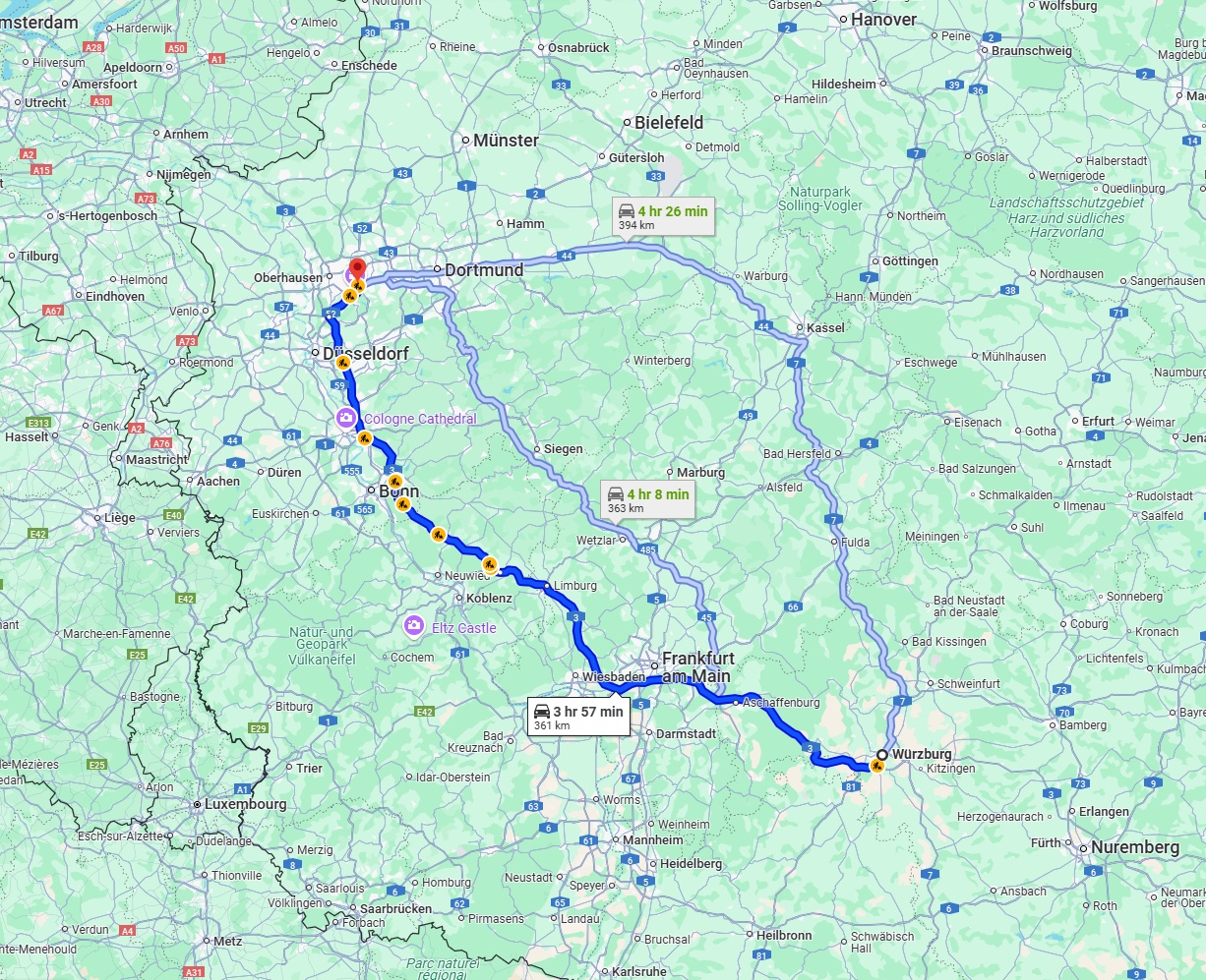 Anreise von Würzburg Zu Essen Über via A3