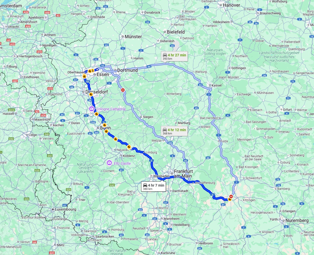 Anreise von Würzburg Zu Gelsenkirchen Über via A3