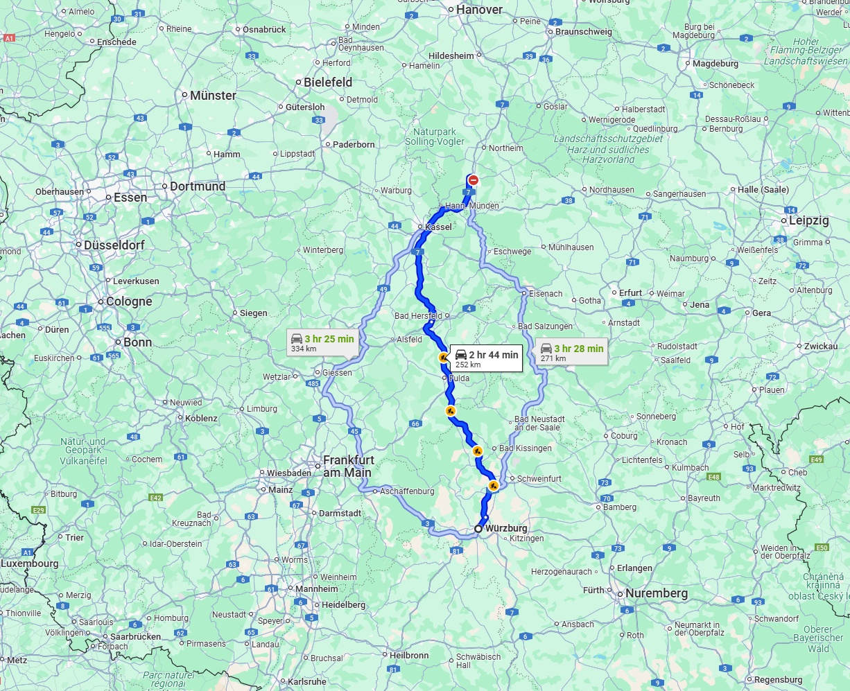 Anreise von Würzburg Zu Göttingen Über via A7