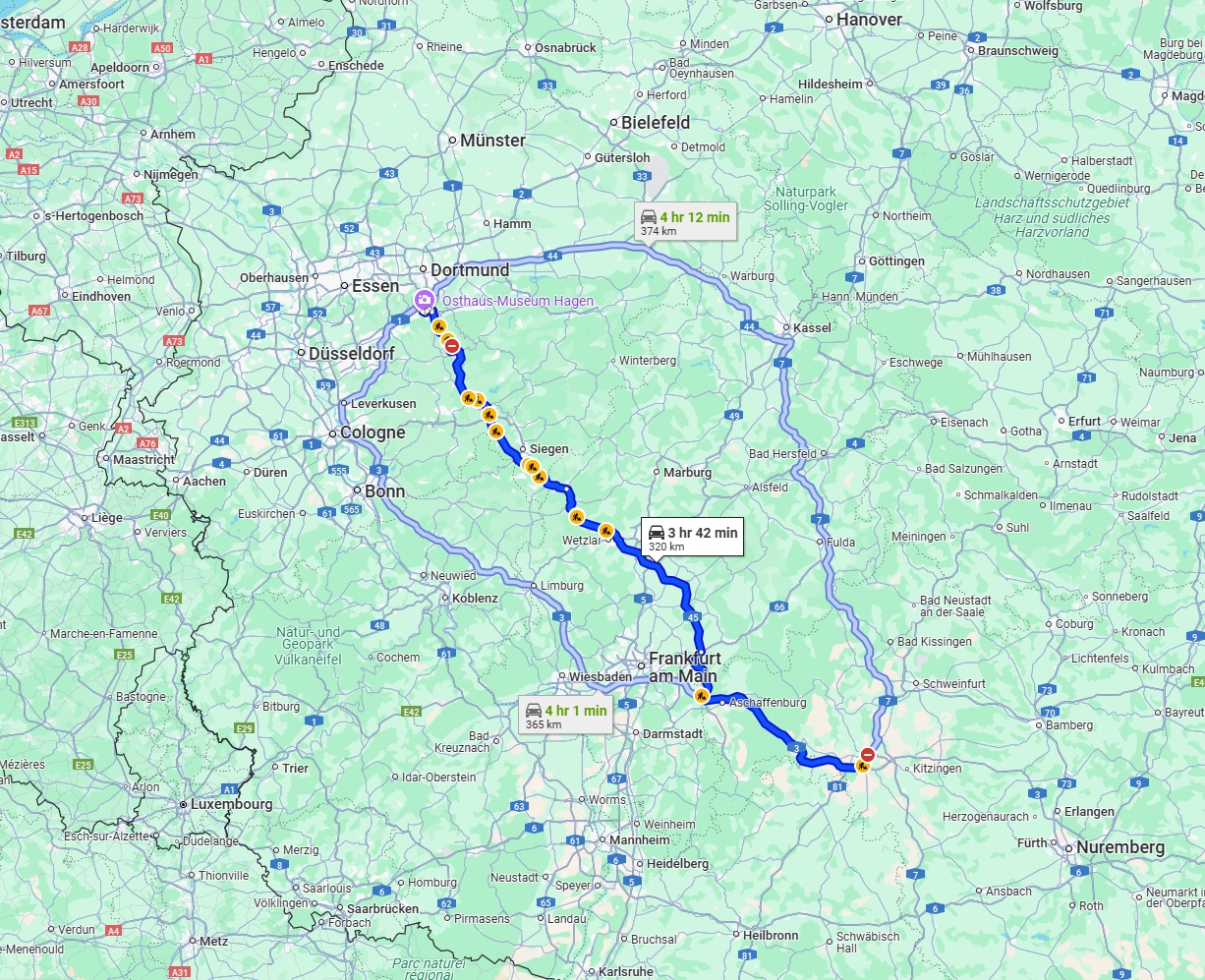 Anreise von Würzburg Zu Hagen Über via A3 and A45