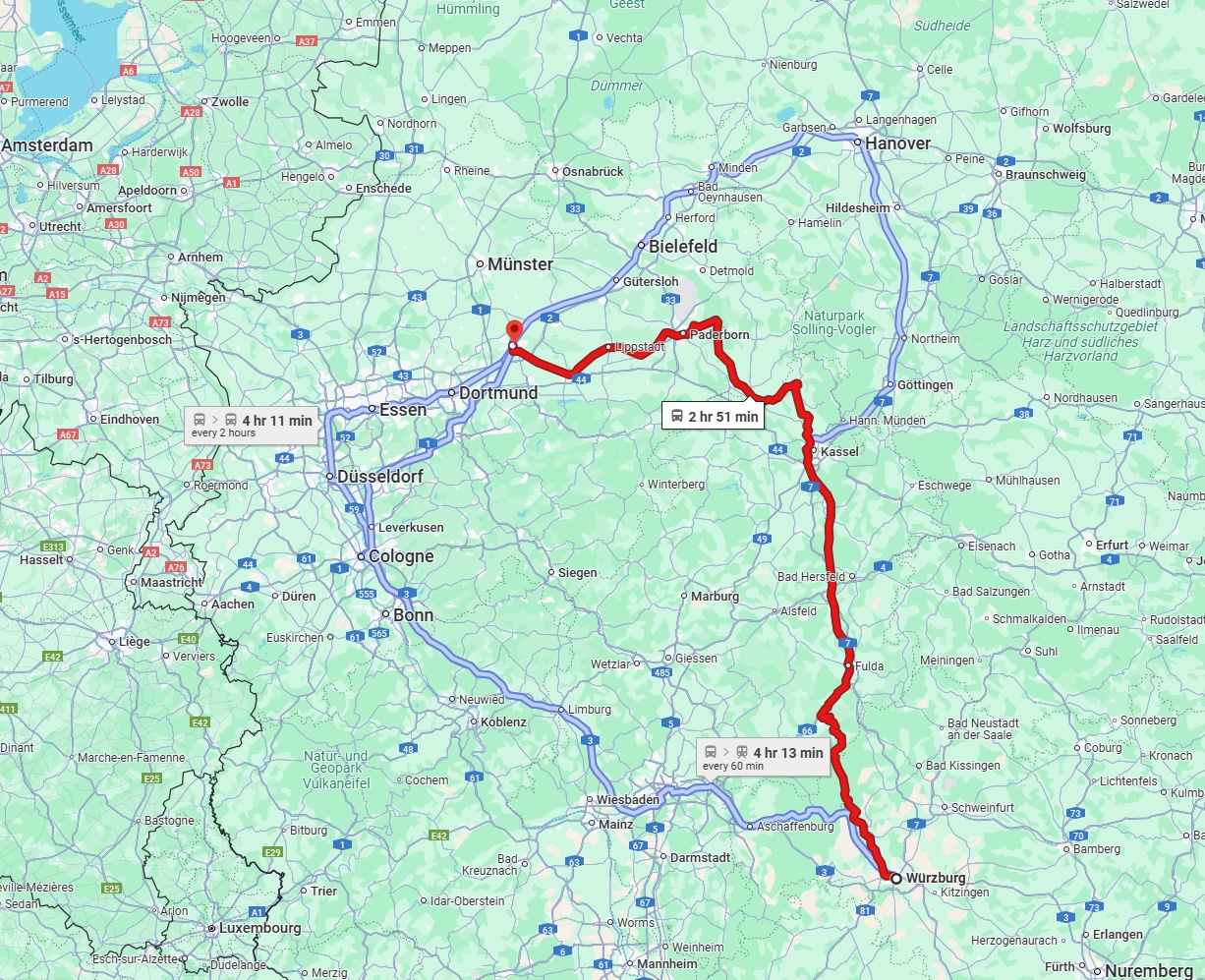 Anreise von Würzburg Zu Hamm Über 