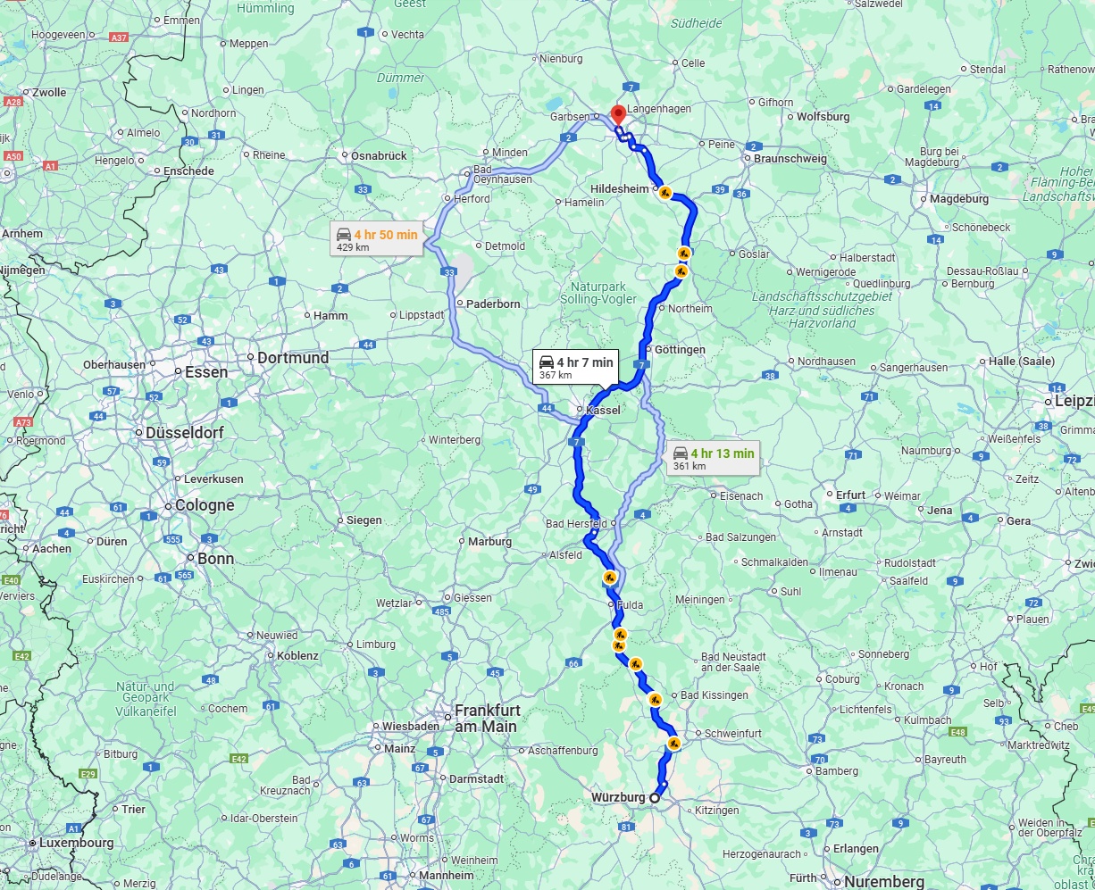 Anreise von Würzburg Zu Hannover Über via A7