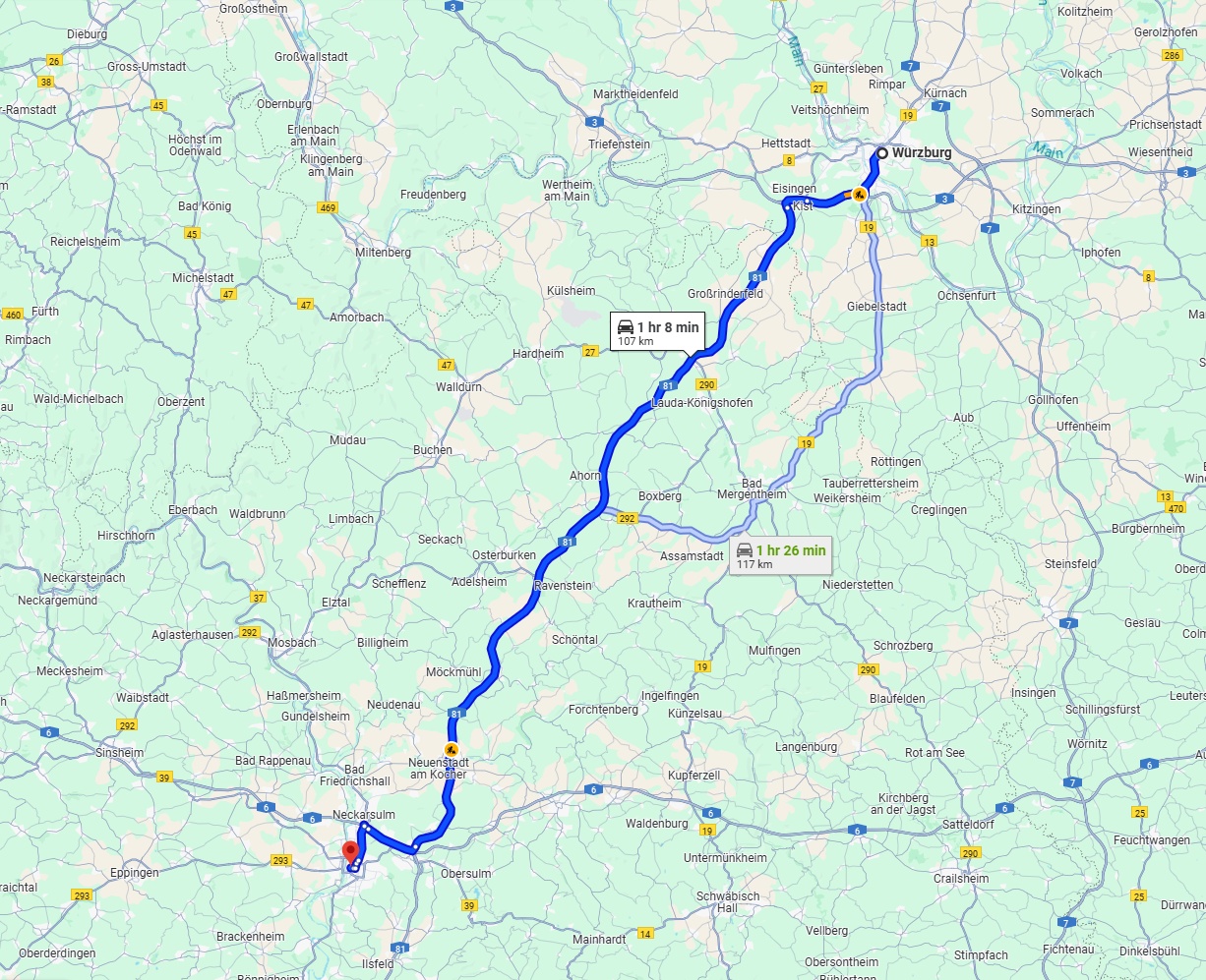 Anreise von Würzburg Zu Heilbronn Über via A81