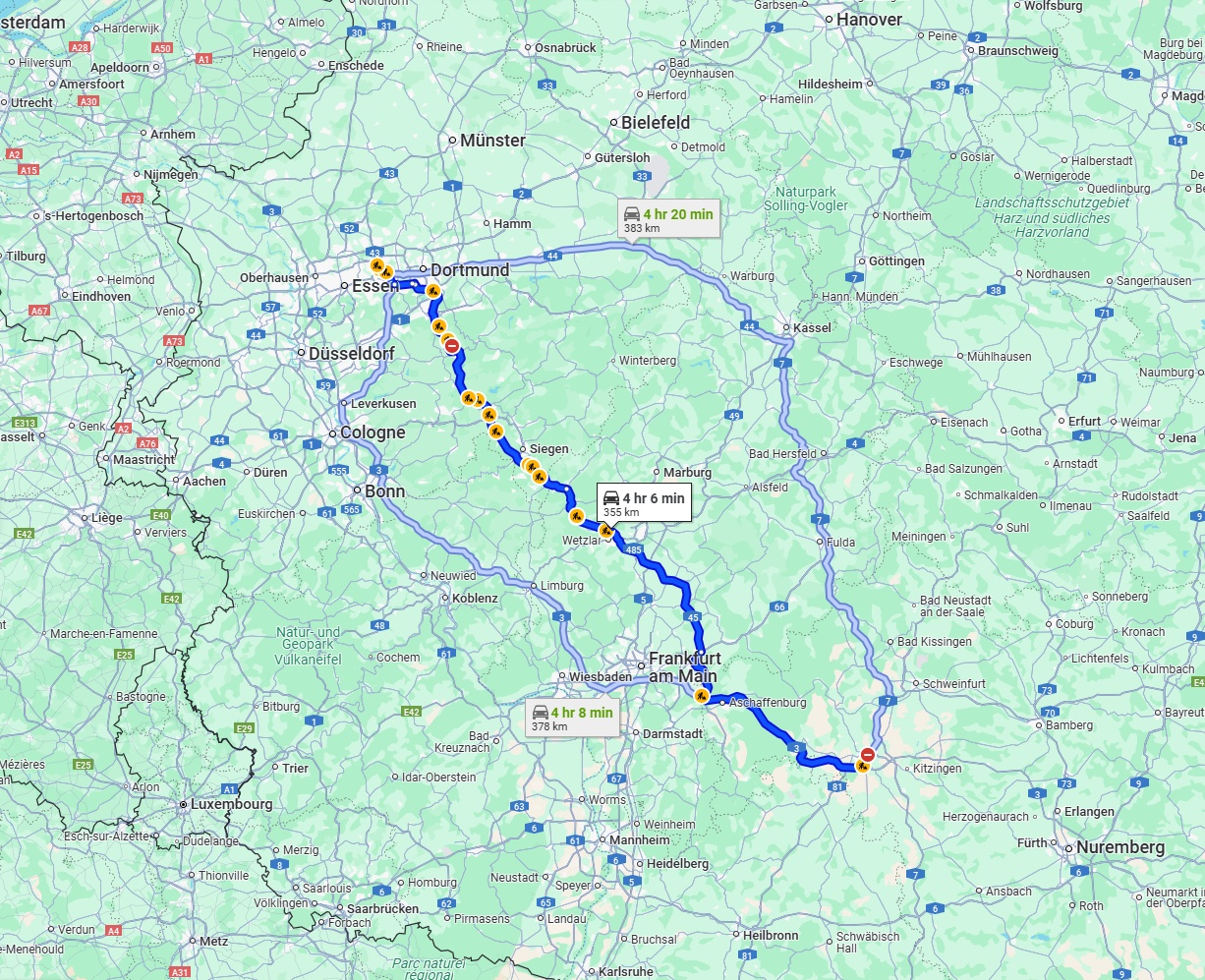 Anreise von Würzburg Zu Herne Über via A45