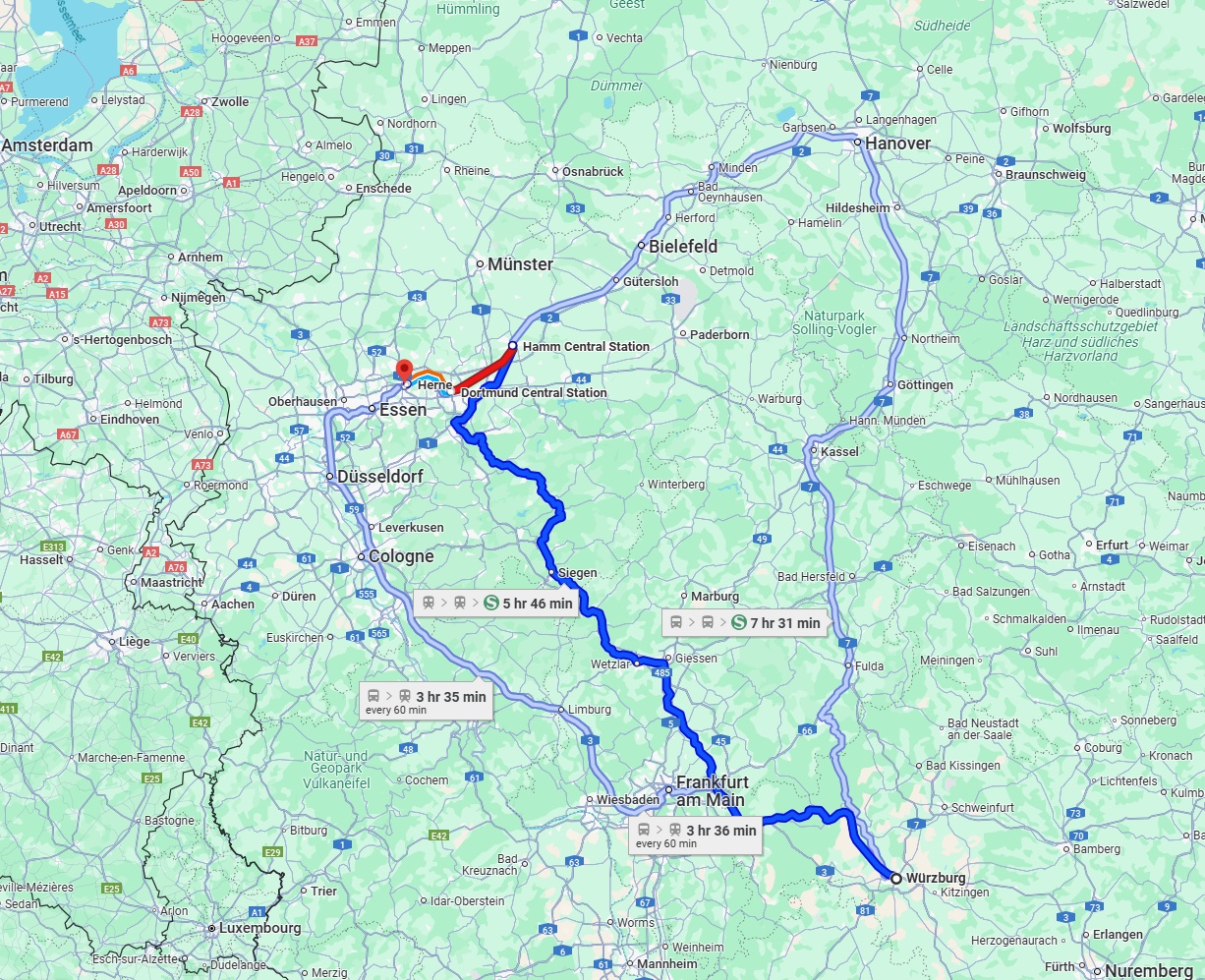 Anreise von Würzburg Zu Herne Über 