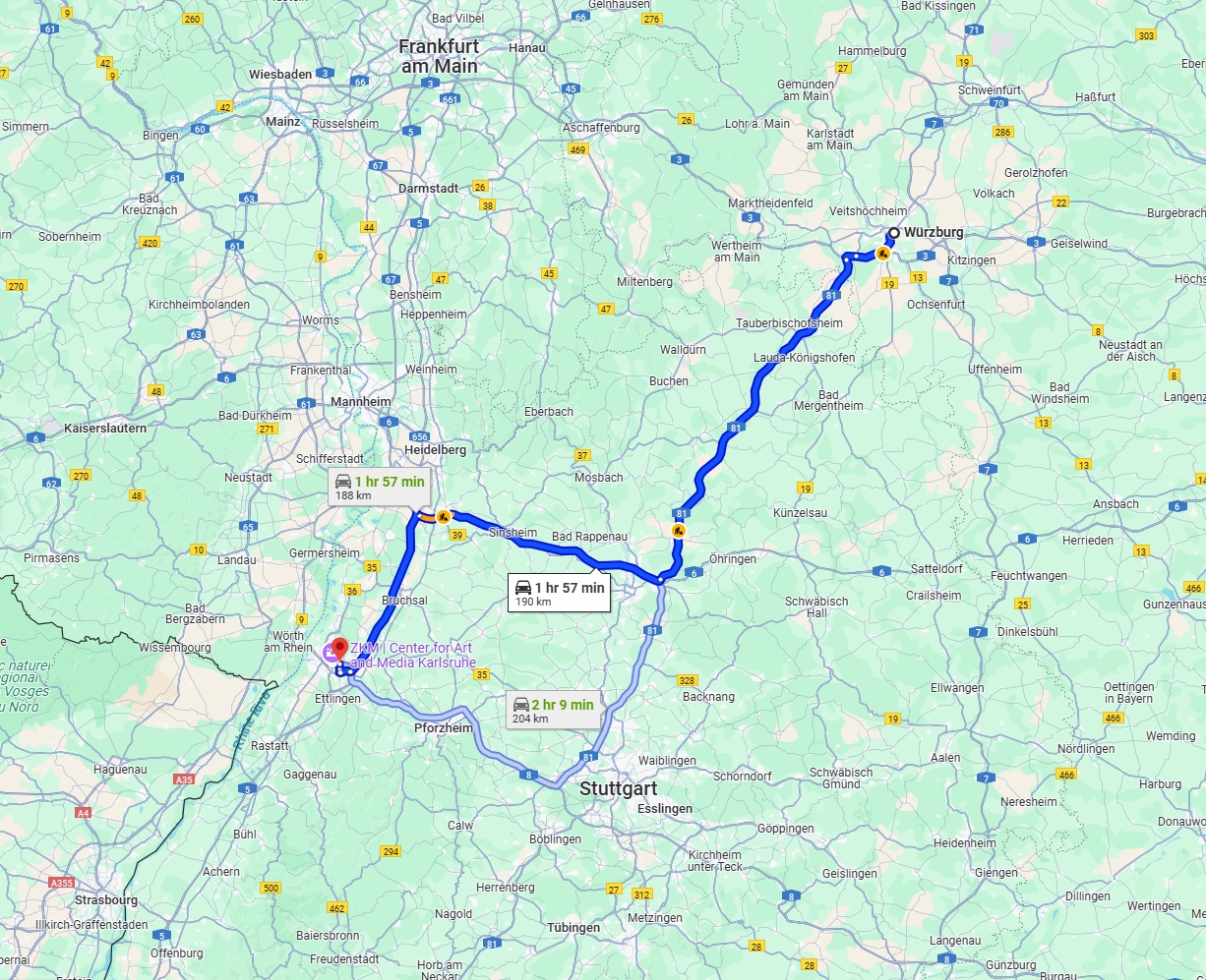 Anreise von Würzburg Zu Karlsruhe Über via A81 and A6