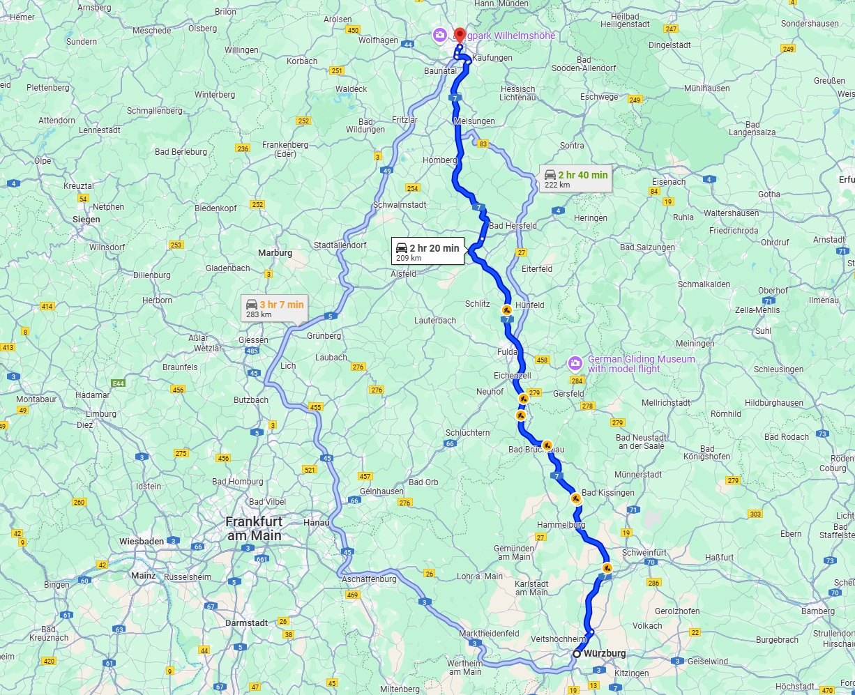 Anreise von Würzburg Zu Kassel Über via A7