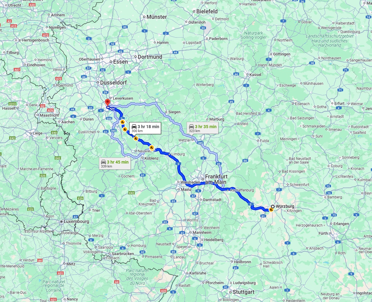 Anreise von Würzburg Zu Köln Über via A3