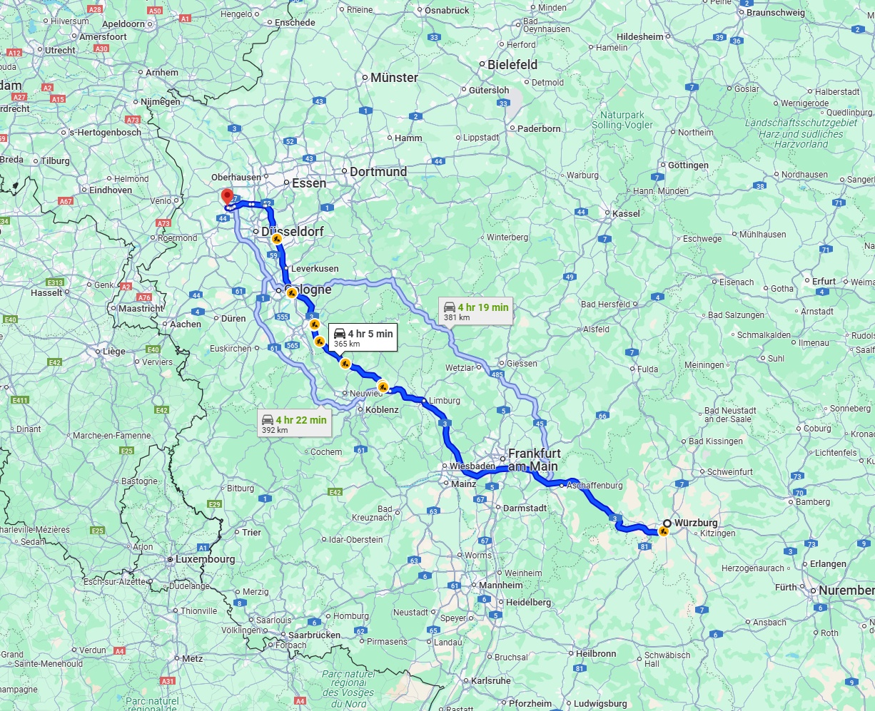 Anreise von Würzburg Zu Krefeld Über via A3