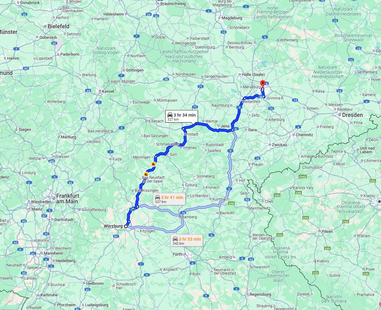 Anreise von Würzburg Zu Leipzig Über via A71