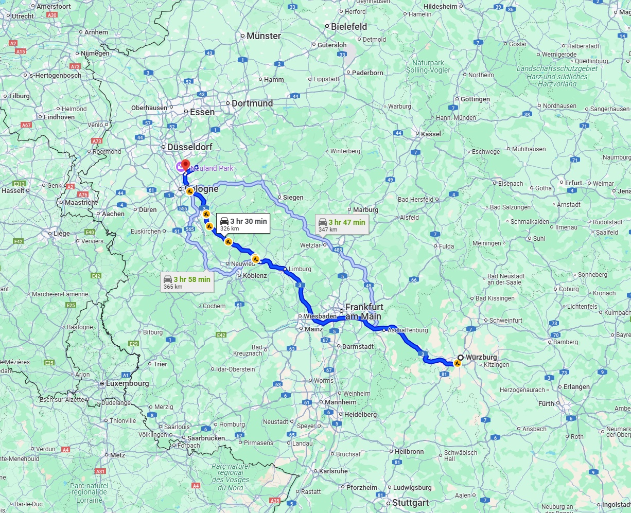 Anreise von Würzburg Zu Leverkusen Über via A3