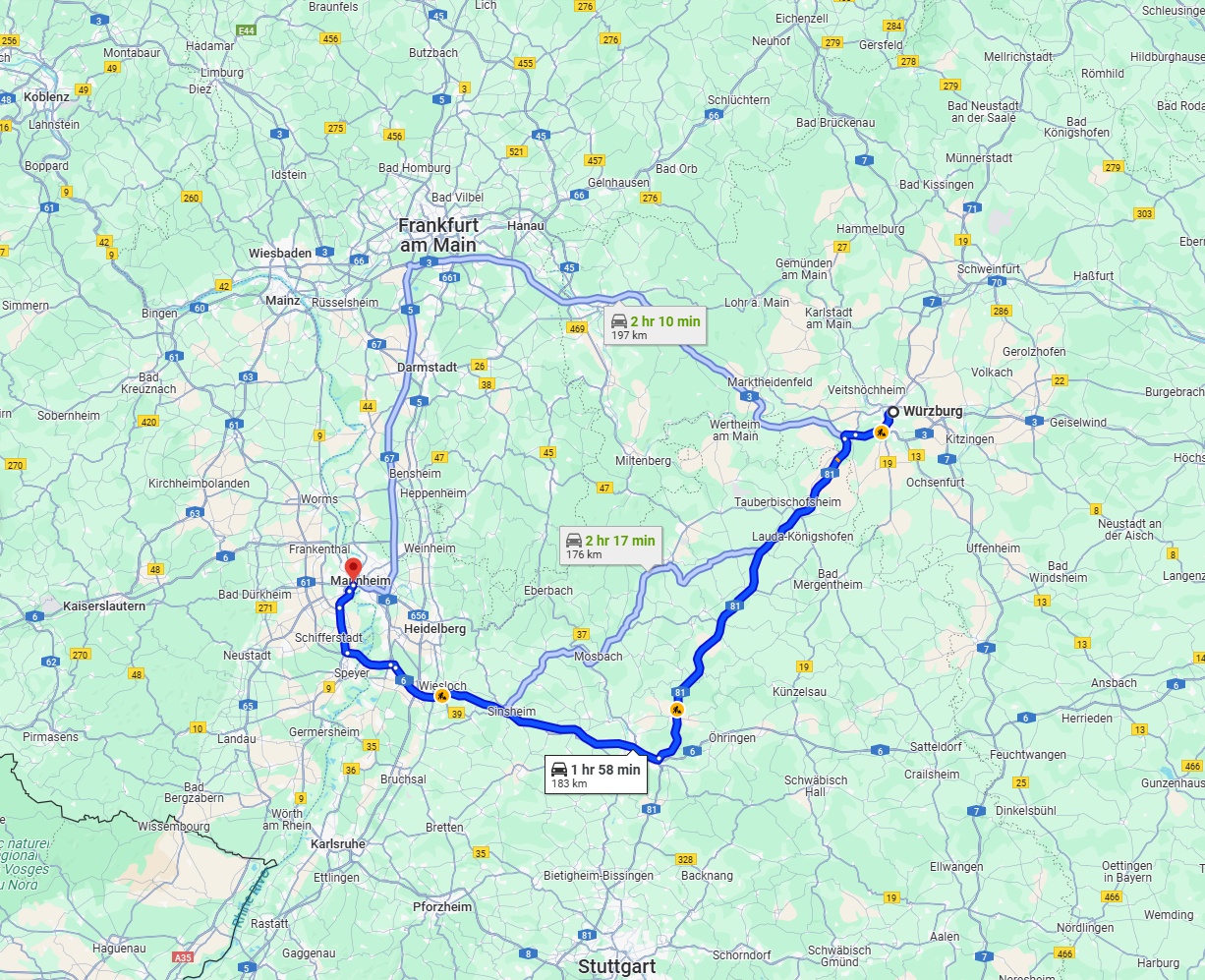 Anreise von Würzburg Zu Ludwigshafen am Rhein Über via A81 and A6