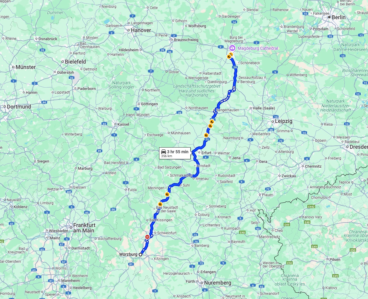 Anreise von Würzburg Zu Magdeburg Über via A71