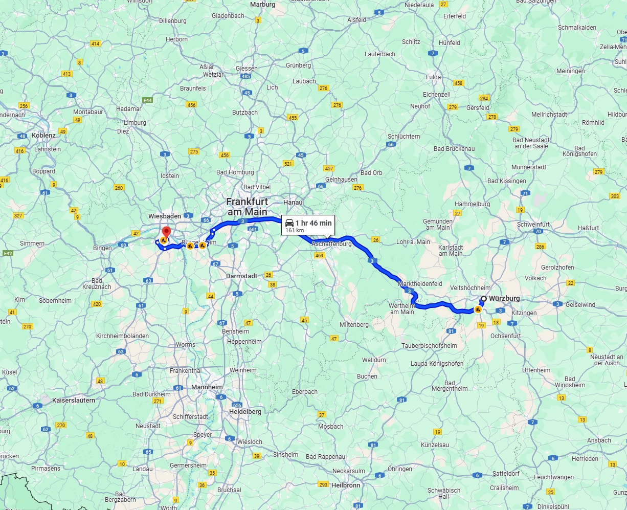 Anreise von Würzburg Zu Mainz Über via A3