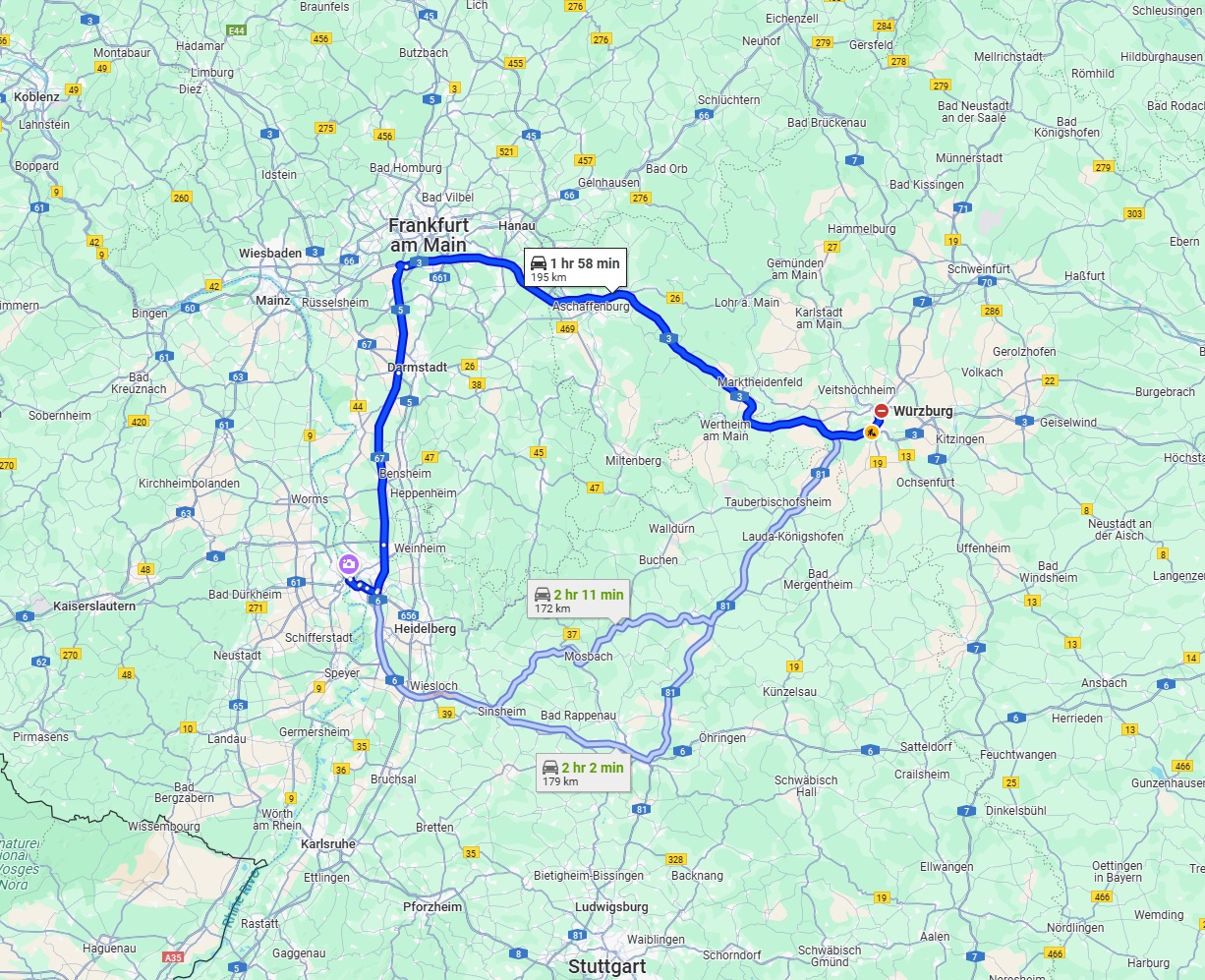 Anreise von Würzburg Zu Mannheim Über via A3