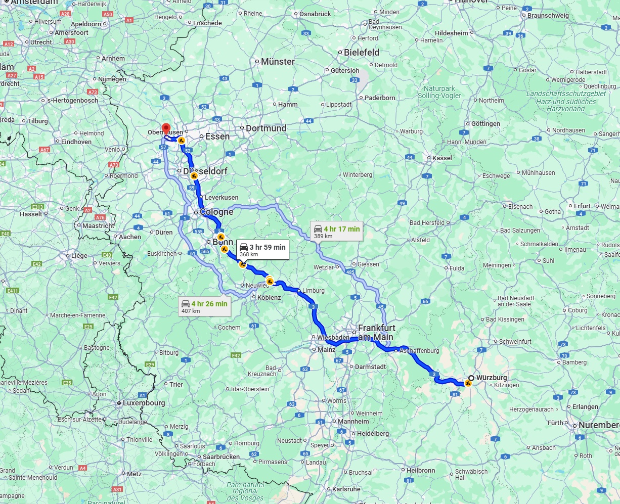 Anreise von Würzburg Zu Moers Über via A3
