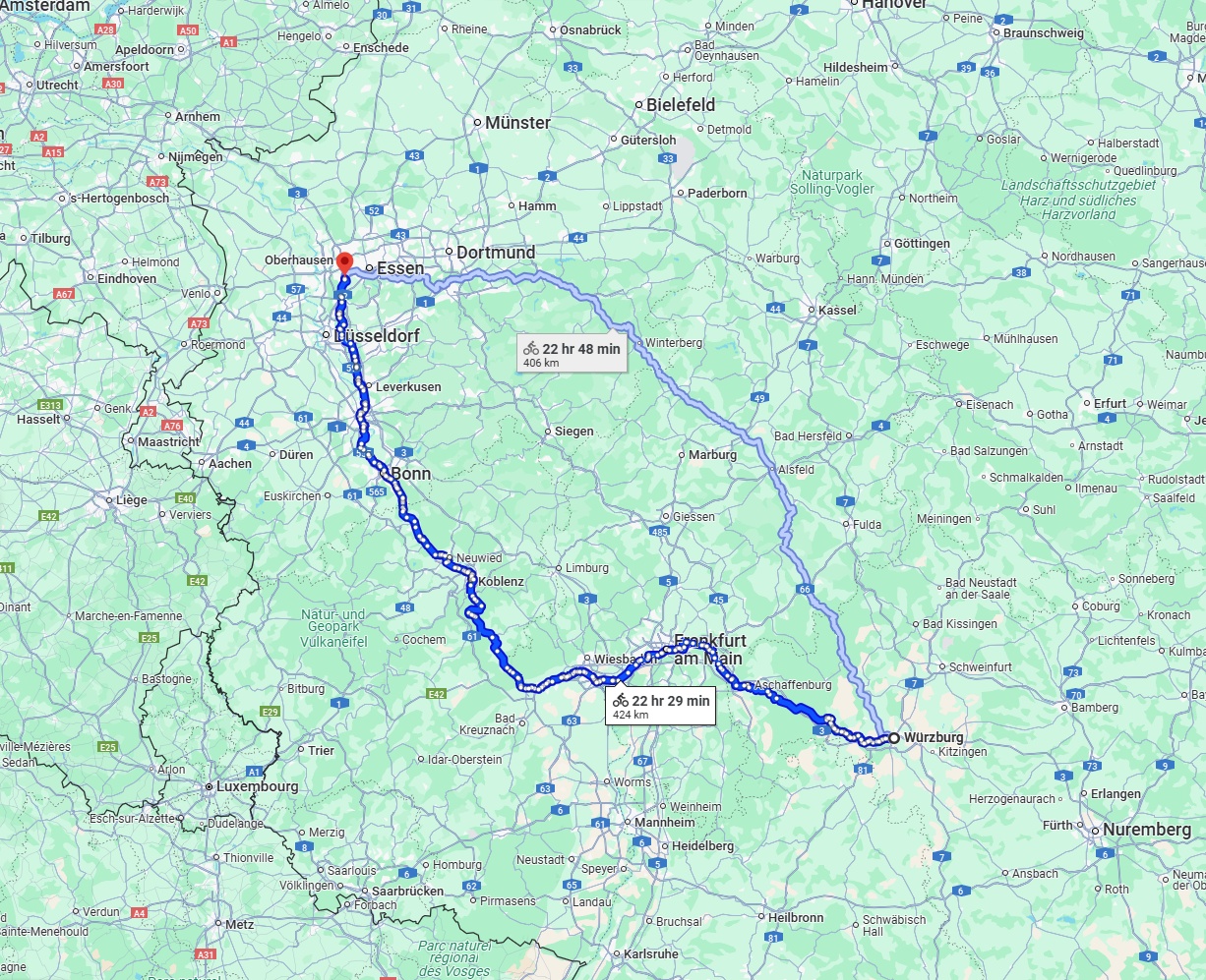 Anreise von Würzburg Zu Mülheim an der Ruhr Über 
