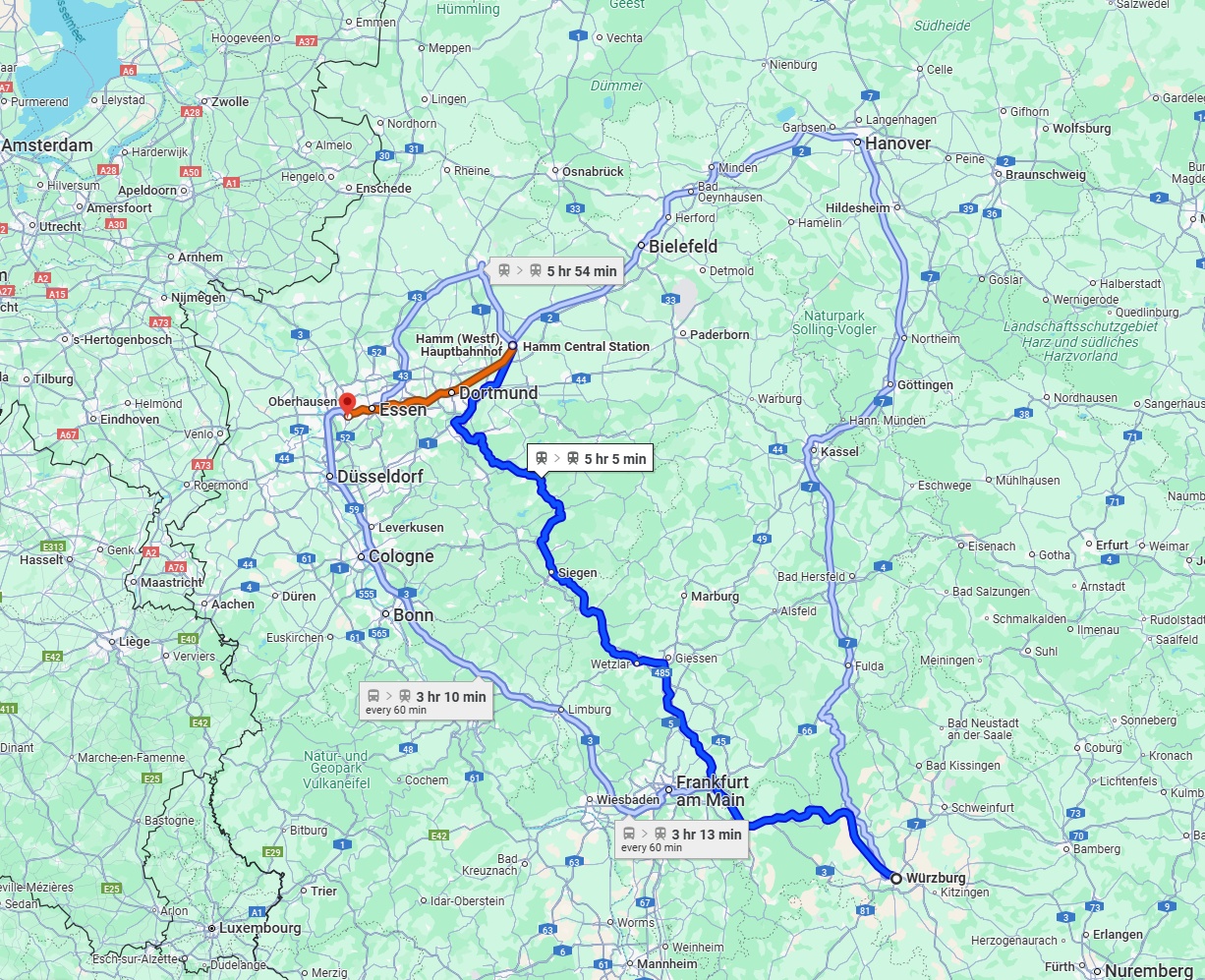 Anreise von Würzburg Zu Mülheim an der Ruhr Über 