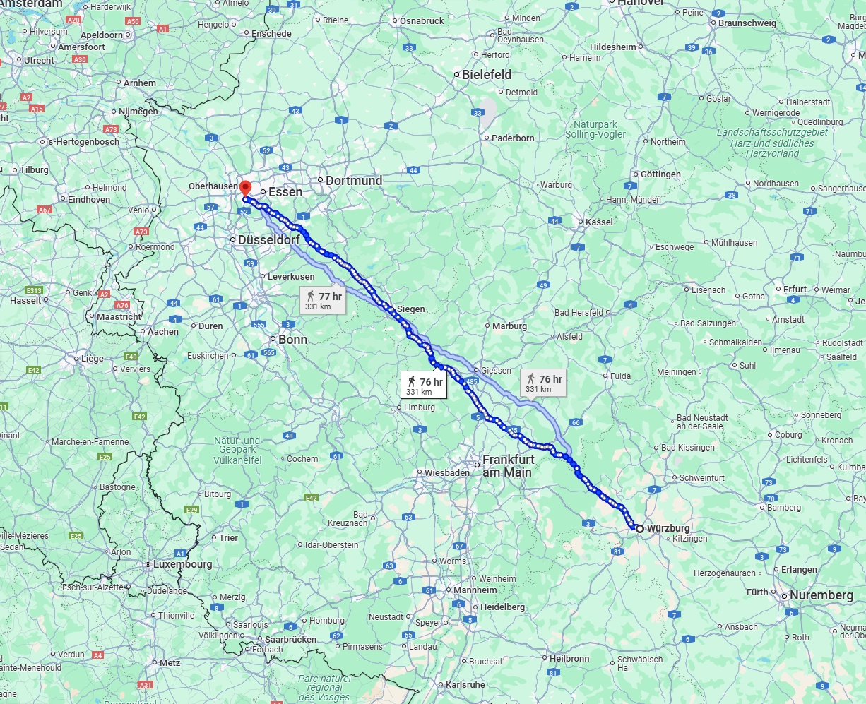 Anreise von Würzburg Zu Mülheim an der Ruhr Über 