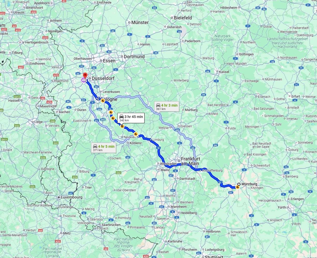 Anreise von Würzburg Zu Neuss Über via A3