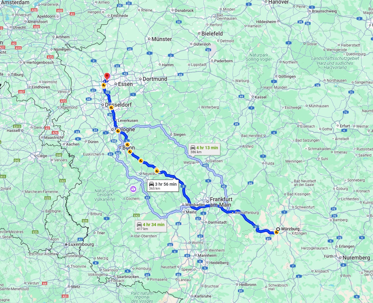 Anreise von Würzburg Zu Oberhausen Über via A3