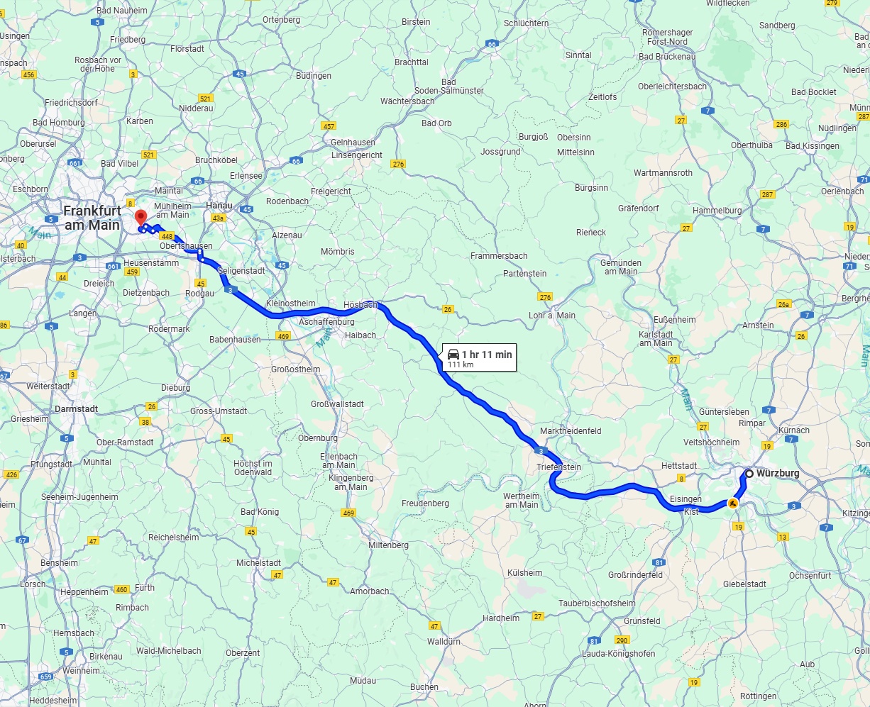 Anreise von Würzburg Zu Offenbach am Main Über via A3