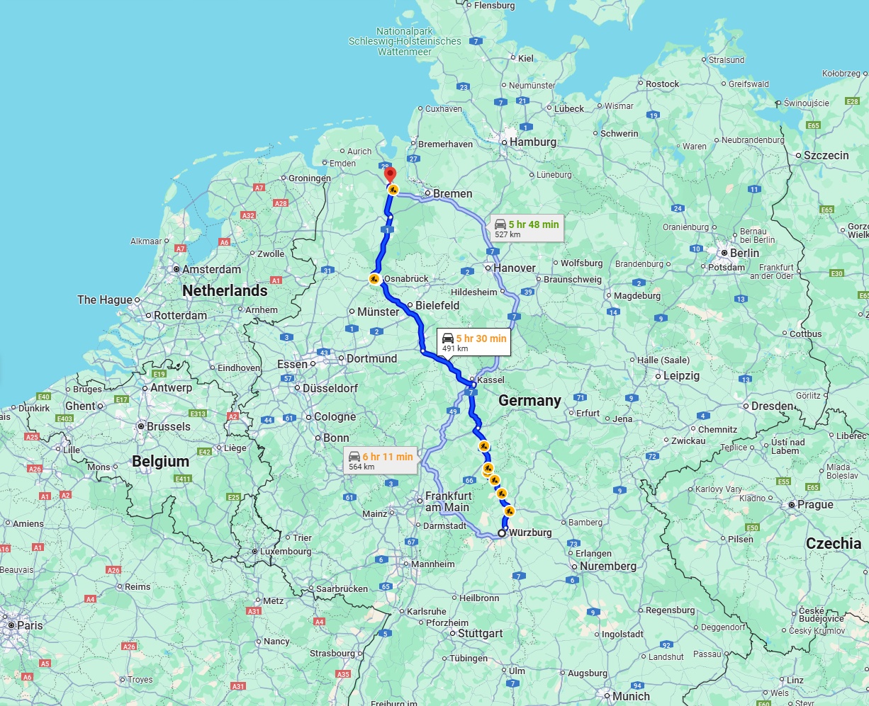 Anreise von Würzburg Zu Oldenburg Über via A7