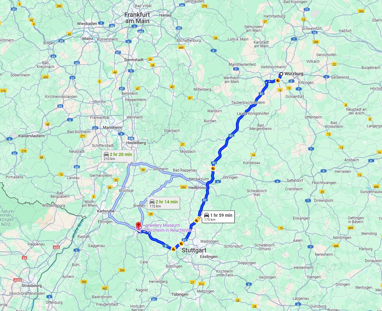 Anreise von Würzburg Zu Pforzheim Über via A81