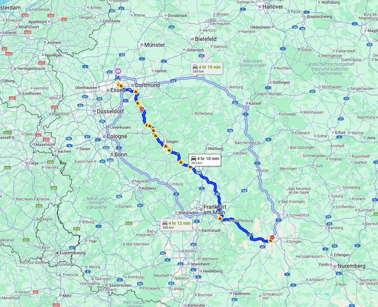 Anreise von Würzburg Zu Recklinghausen Über via A45