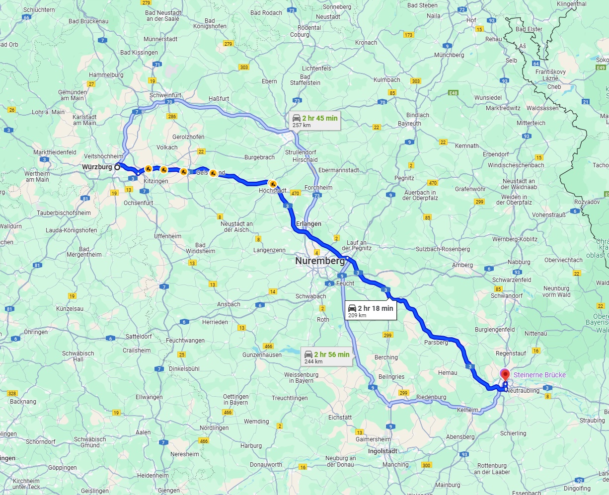 Anreise von Würzburg Zu Regensburg Über via A3