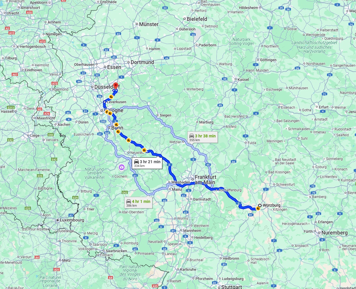 Anreise von Würzburg Zu Remscheid Über via A3