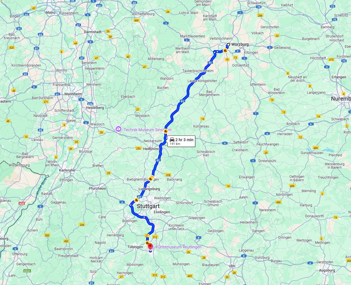 Anreise von Würzburg Zu Reutlingen Über via A81