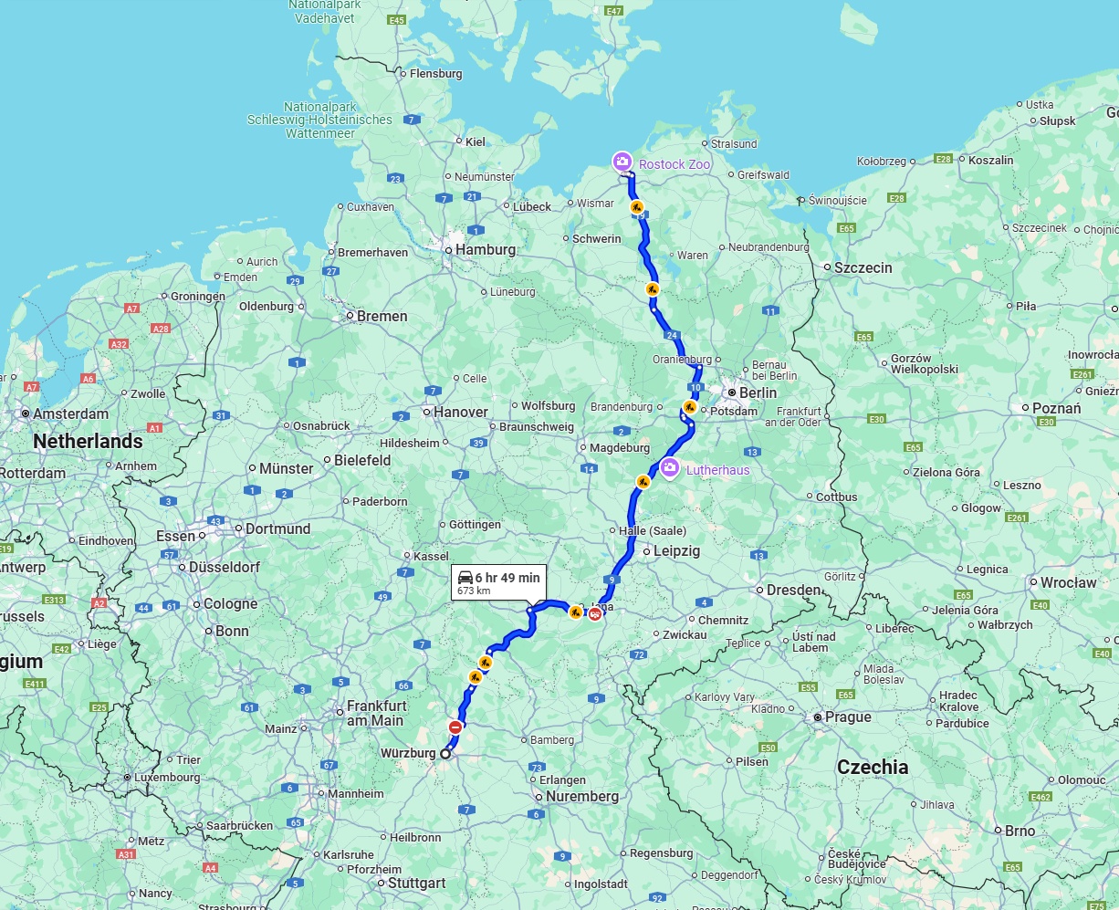 Anreise von Würzburg Zu Rostock Über via A9