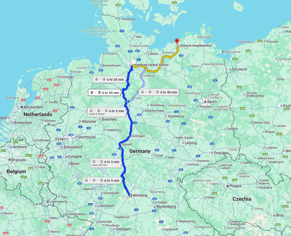 Anreise von Würzburg Zu Rostock Über 