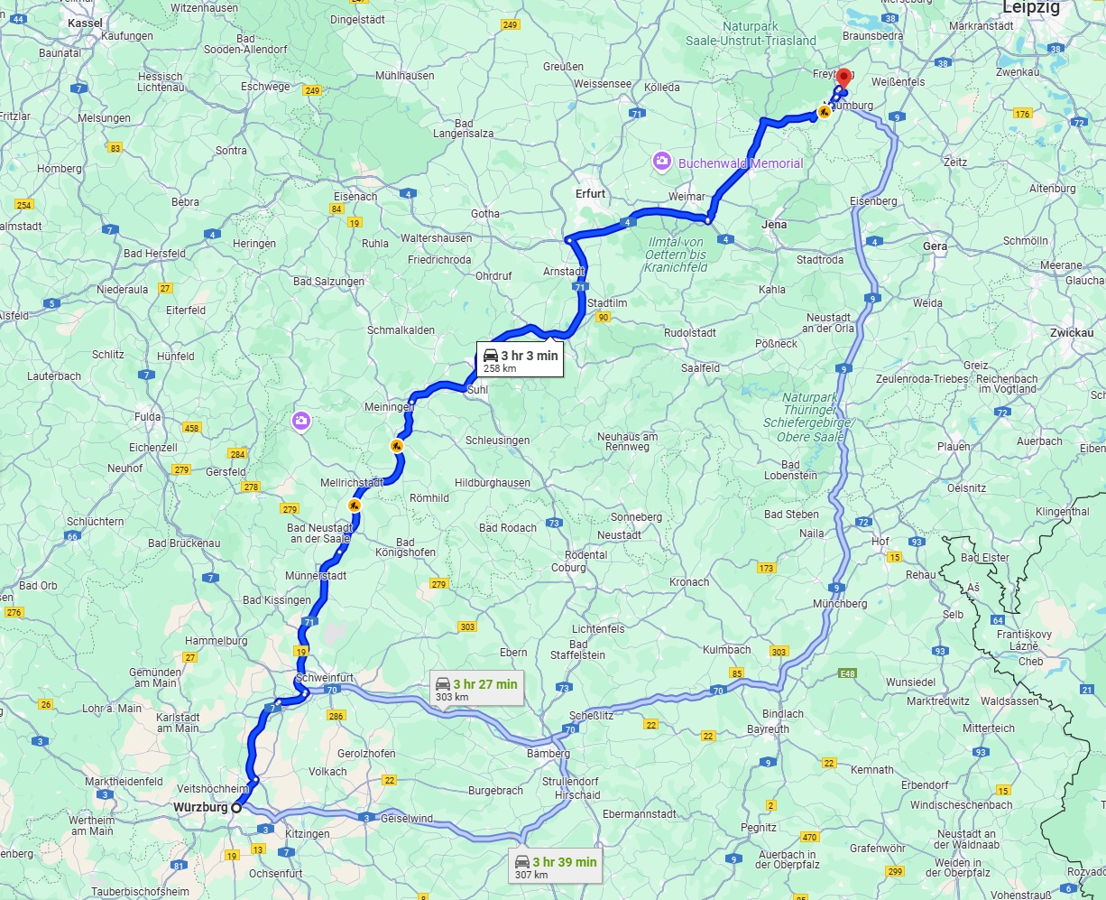 Anreise von Würzburg Zu Saale Über via A71