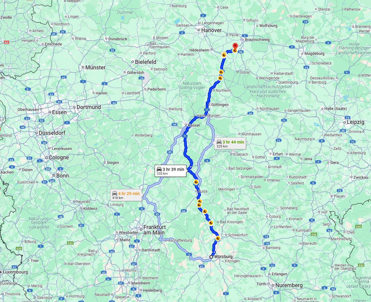 Anreise von Würzburg Zu Salzgitter Über via A7