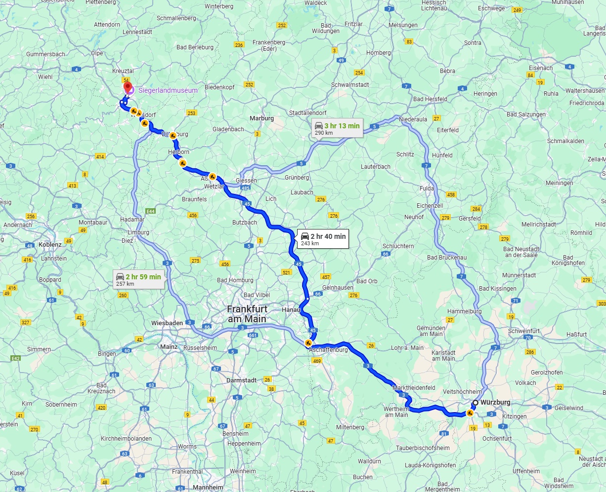 Anreise von Würzburg Zu Siegen Über via A3 and A45